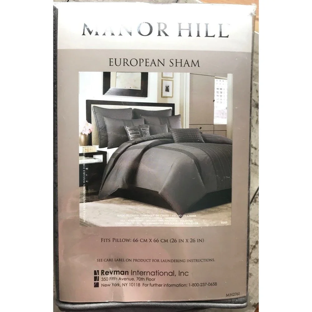 New Manor Hill Ellis Charcoal  Euro Pillow Case 26x 26 Sham  Cotton
